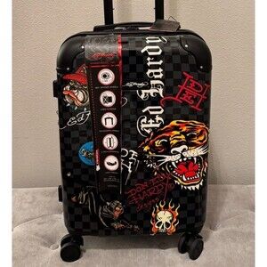 Ed Hardy Hardside Luggage Checkered Tattoo Tiger Carry On Suitcase